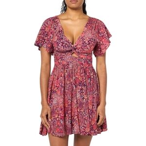 Angie Colorful Smocked Back Mini Dress S Boho Spring Easter